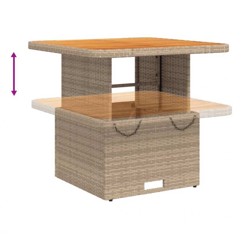 Stół ogrodowy, beżowy, 80x80x71 cm, polirattan i akacja