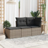 3-częściowa sofa do ogrodu, z poduszkami, szara, polirattanowa