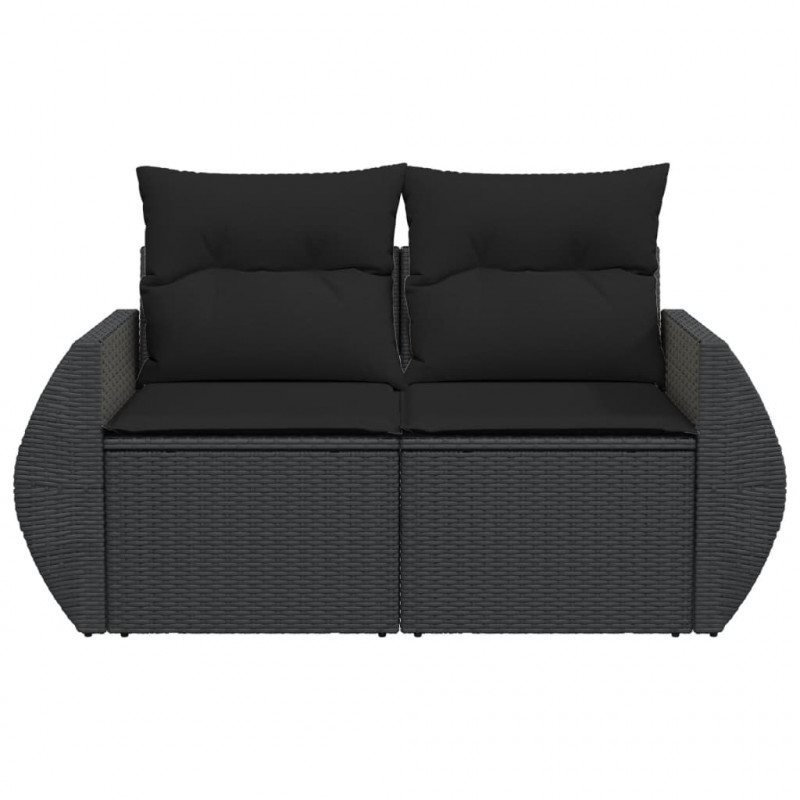 Sofa ogrodowa z poduszkami, 2-osobowa, czarna, polirattan