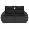 Sofa ogrodowa z poduszkami, 2-osobowa, czarna, polirattan