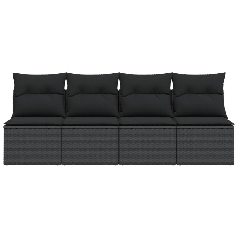Sofa ogrodowa z poduszkami, 4-osobowa, czarna, polirattan