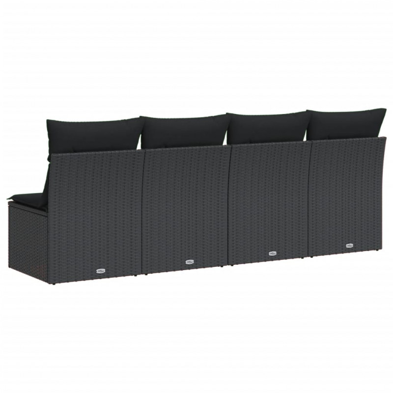 Sofa ogrodowa z poduszkami, 4-osobowa, czarna, polirattan