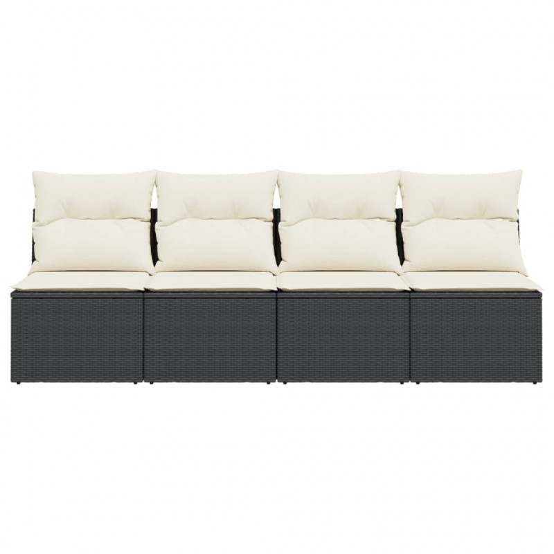 Sofa ogrodowa z poduszkami, 4-osobowa, czarna, polirattan