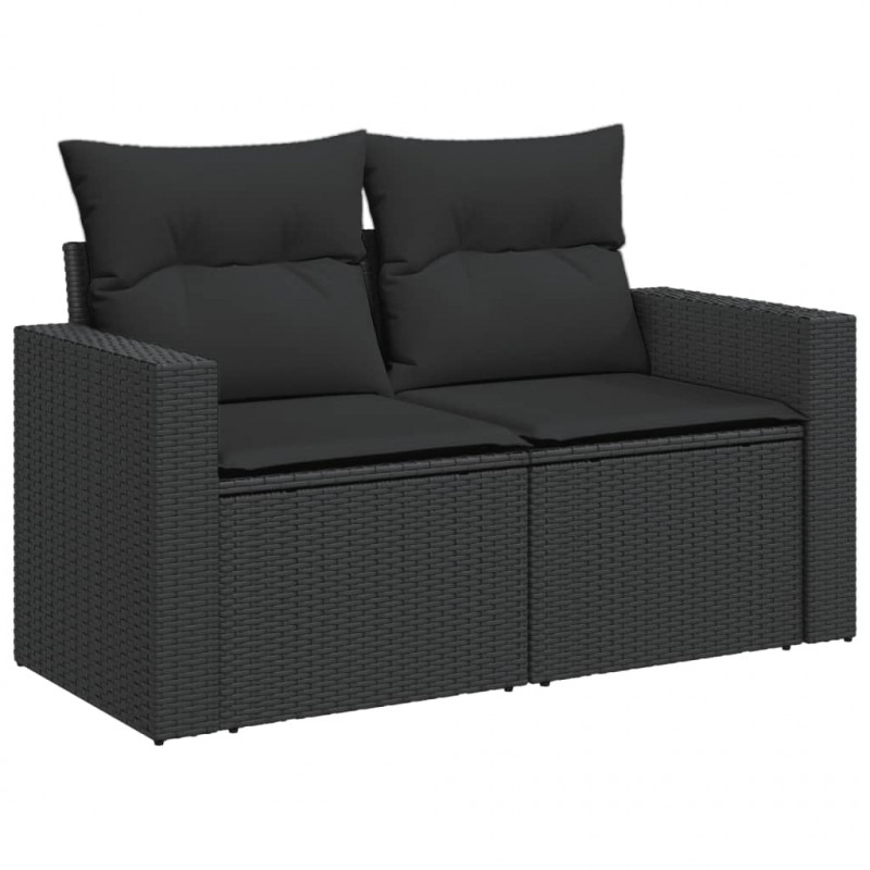 Sofa ogrodowa z poduszkami, 2-osobowa, czarna, polirattan