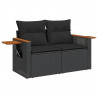 Sofa ogrodowa z poduszkami, 2-osobowa, czarna, polirattan