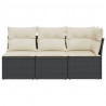 Sofa ogrodowa z poduszkami, 3-osobowa, czarna, polirattan