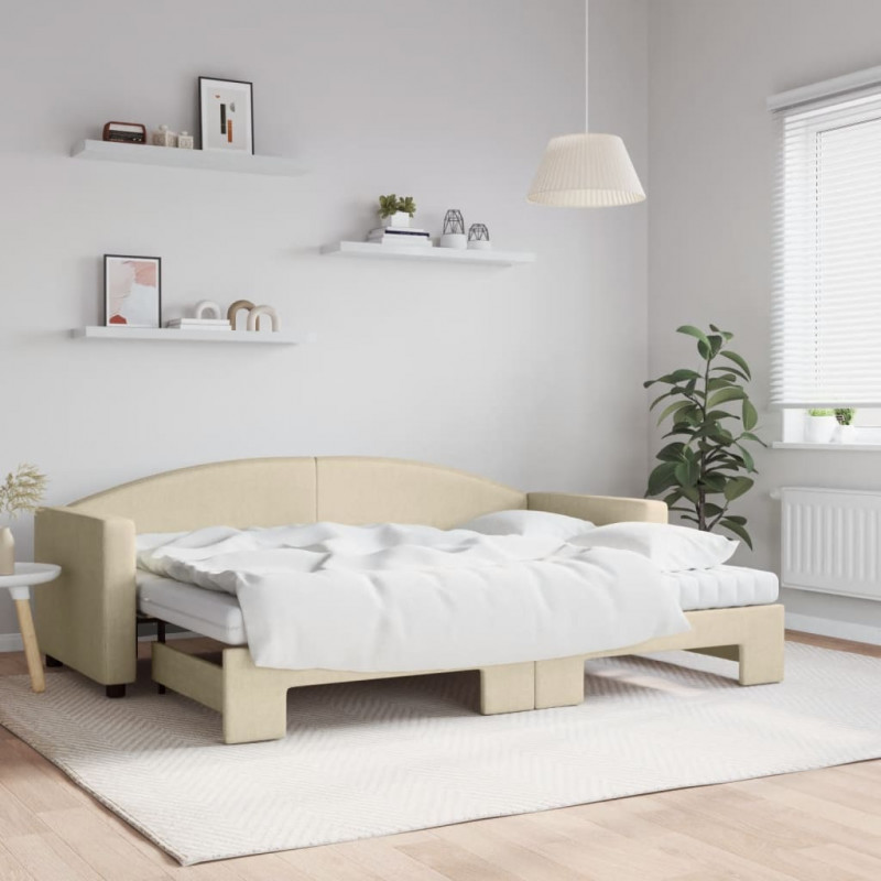 Sofa rozsuwana z materacami, kremowa, 80x200 cm, tkanina