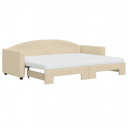 Sofa rozsuwana z materacami, kremowa, 80x200 cm, tkanina