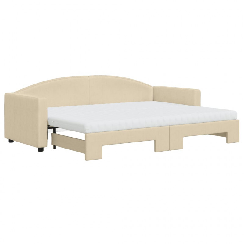Sofa rozsuwana z materacami, kremowa, 80x200 cm, tkanina