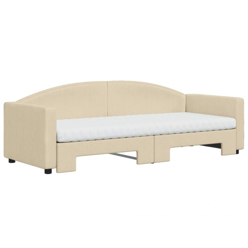 Sofa rozsuwana z materacami, kremowa, 80x200 cm, tkanina