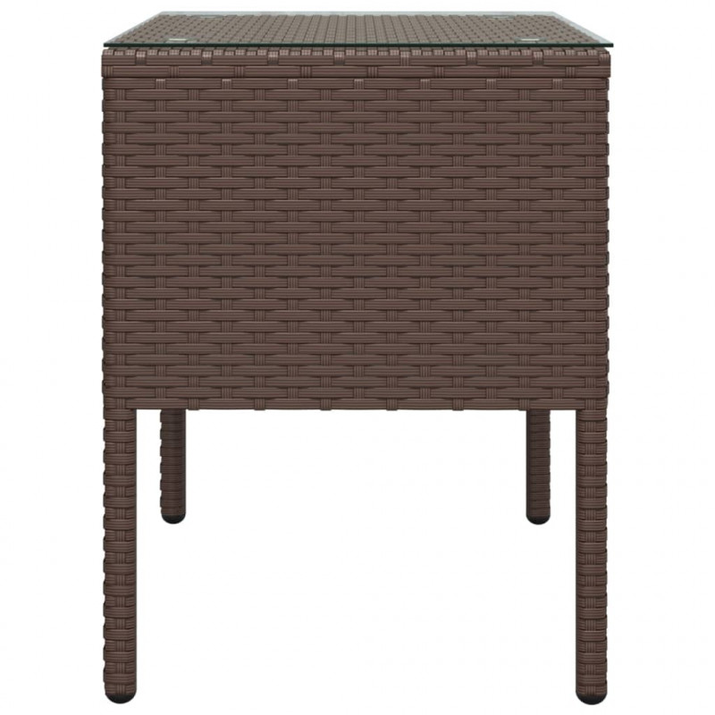 Stolik boczny, brąz, 53x37x48 cm, rattan PE i szkło hartowane