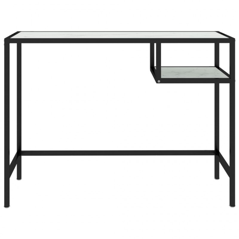 Biurko komputerowe, biały marmur 100x36x74 cm, hartowane szkło