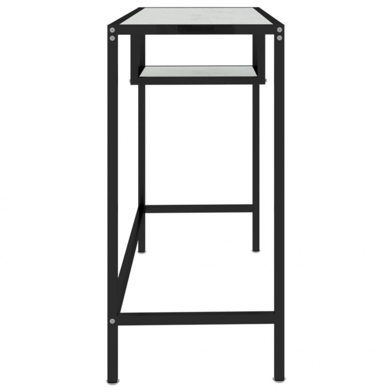 Biurko komputerowe, biały marmur 100x36x74 cm, hartowane szkło
