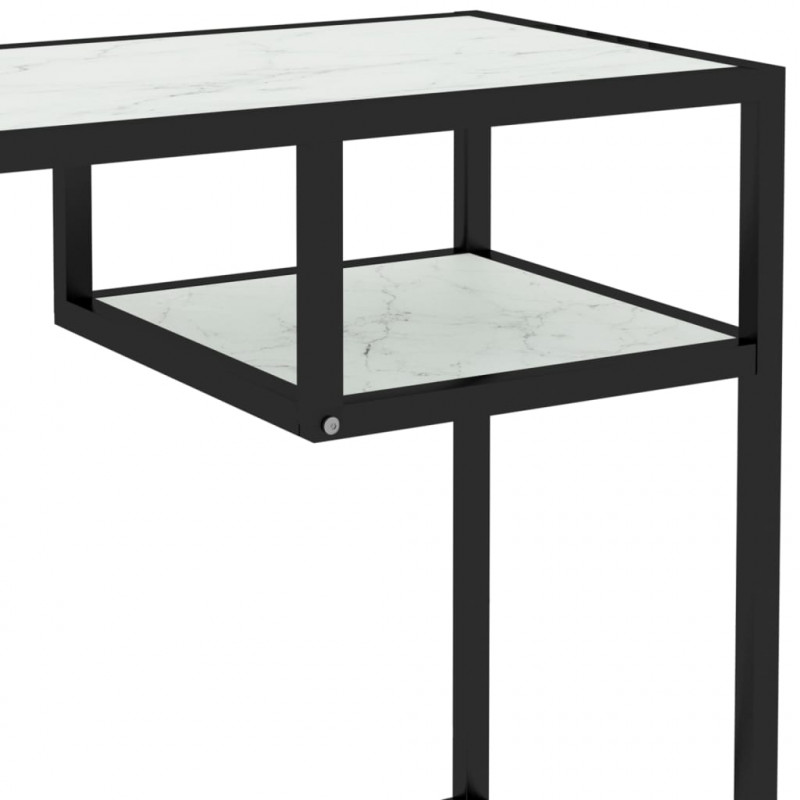 Biurko komputerowe, biały marmur 100x36x74 cm, hartowane szkło