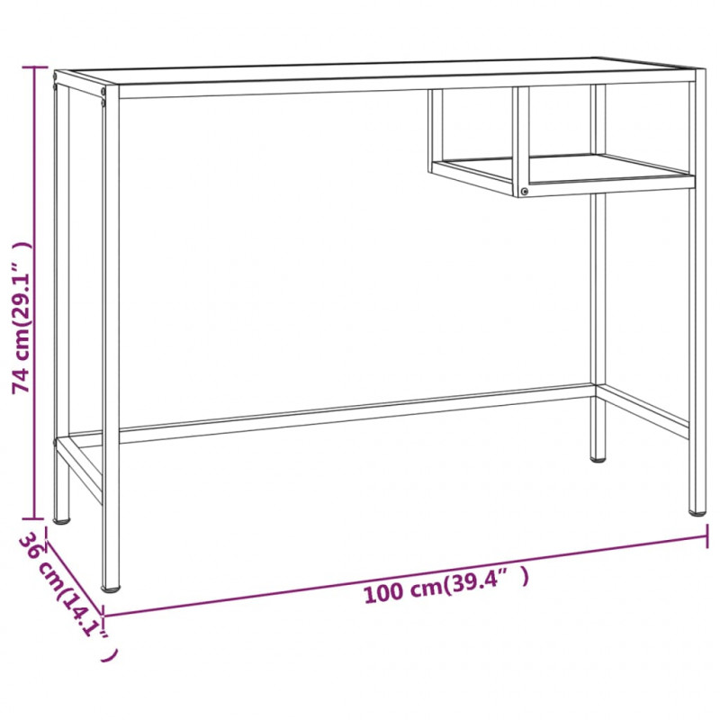 Biurko komputerowe, biały marmur 100x36x74 cm, hartowane szkło