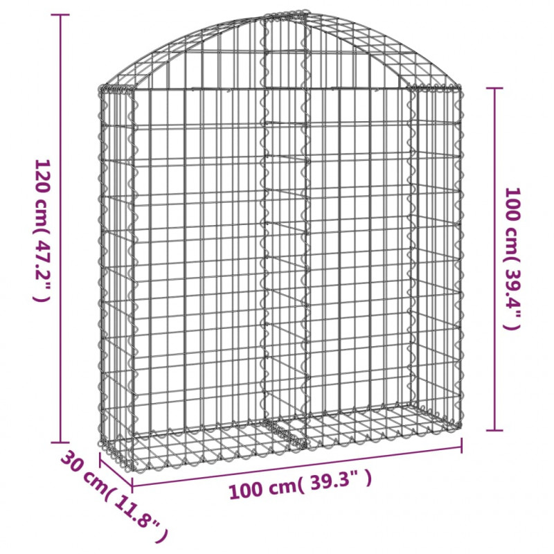 Łukowaty kosz gabionowy 100x30x100/120 cm, galwanizowane żelazo