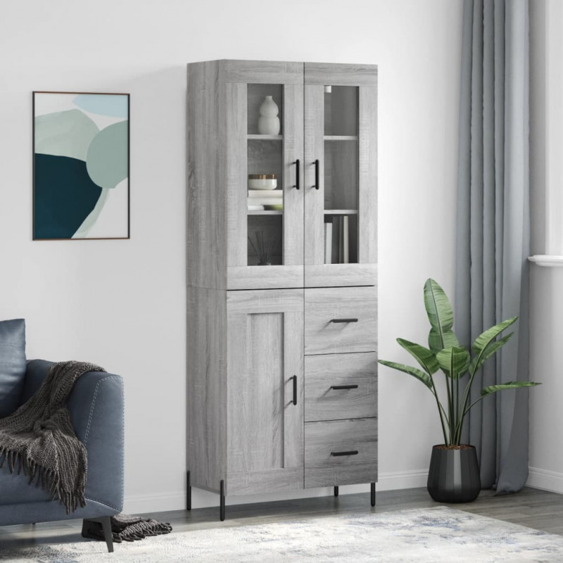 Witrynka szary dąb sonoma 69,5x34x180cm materiał drewnopochodny