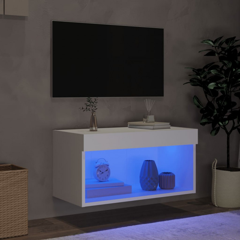 Szafka pod TV, z oświetleniem LED, biała, 60x30x30 cm