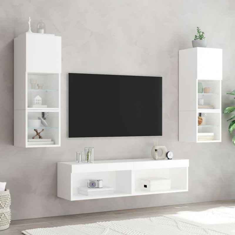 Szafka pod TV, z oświetleniem LED, biała, 60x30x30 cm