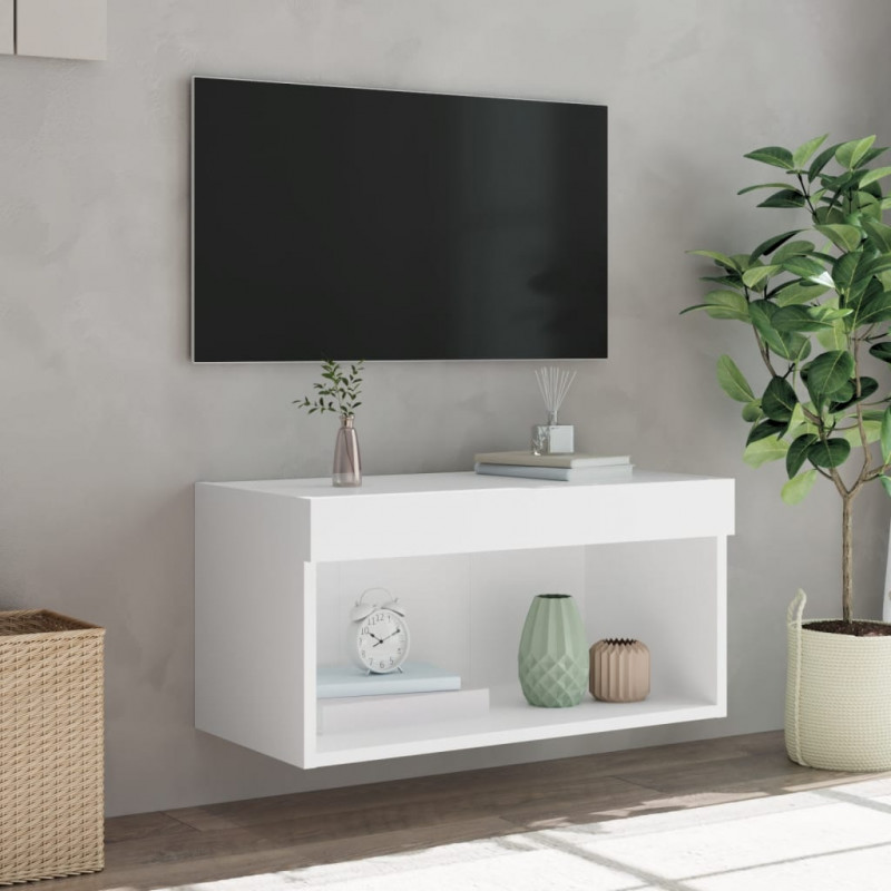 Szafka pod TV, z oświetleniem LED, biała, 60x30x30 cm