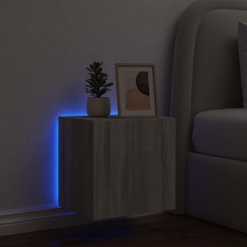 Ścienna szafka TV z LED, szary dąb sonoma, 40,5x35x40 cm