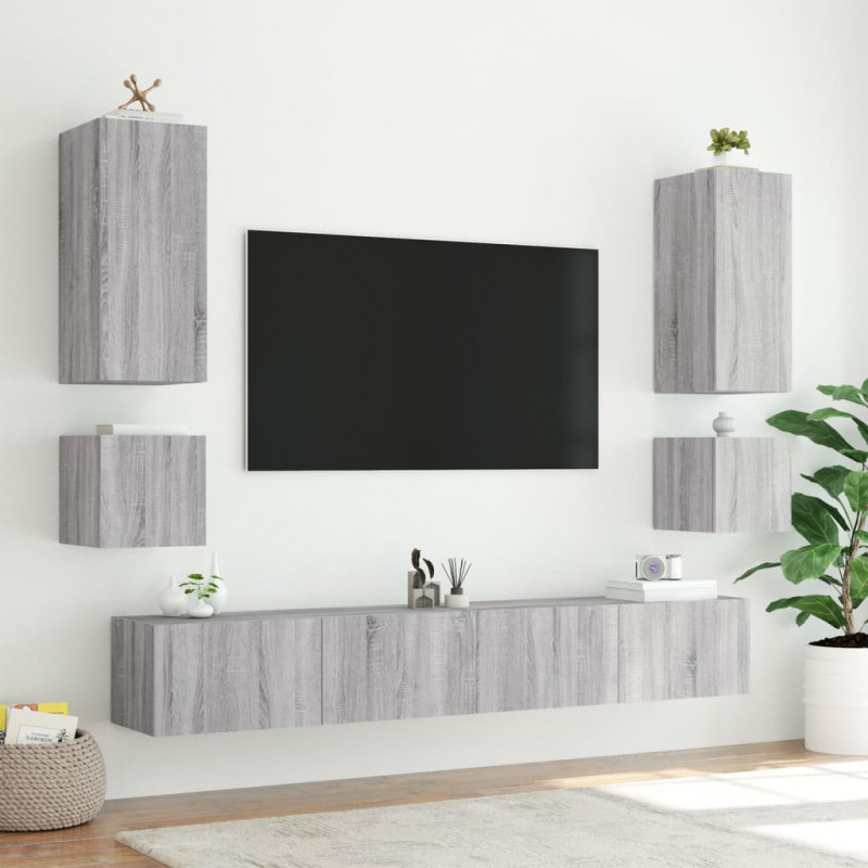 Ścienna szafka TV z LED, szary dąb sonoma, 40,5x35x40 cm