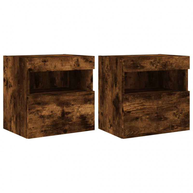 Ścienne szafki TV z LED, 2 szt., przydymiony dąb, 40x30x40 cm