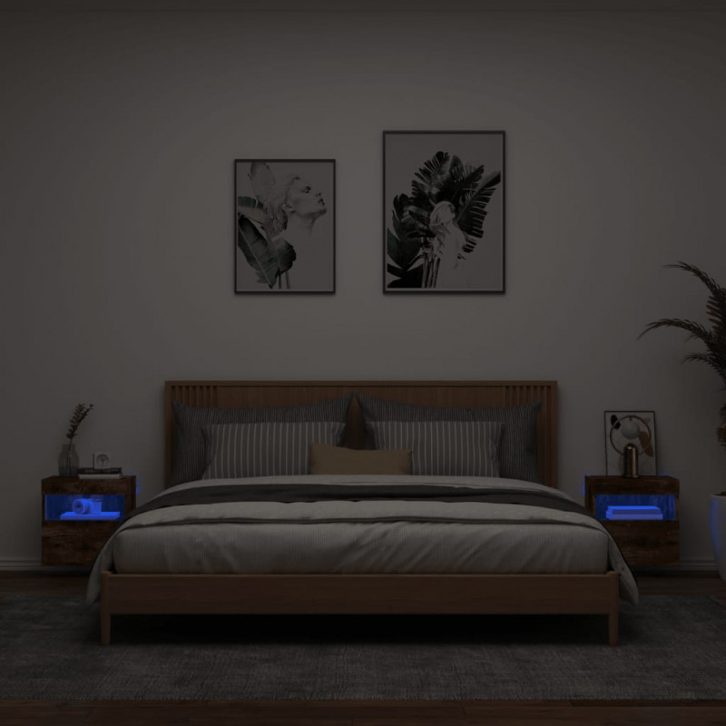 Ścienne szafki TV z LED, 2 szt., przydymiony dąb, 40x30x40 cm