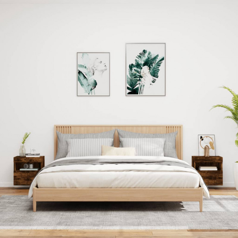 Ścienne szafki TV z LED, 2 szt., przydymiony dąb, 40x30x40 cm