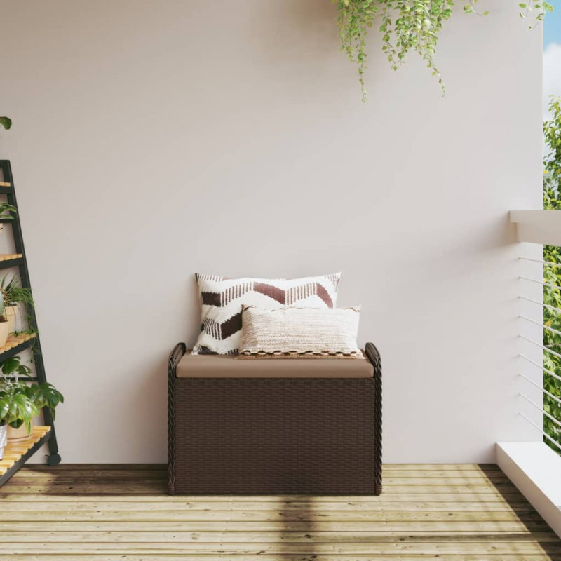 Ławka ze schowkiem i poduszką, brąz, 80x51x52 cm, polirattan