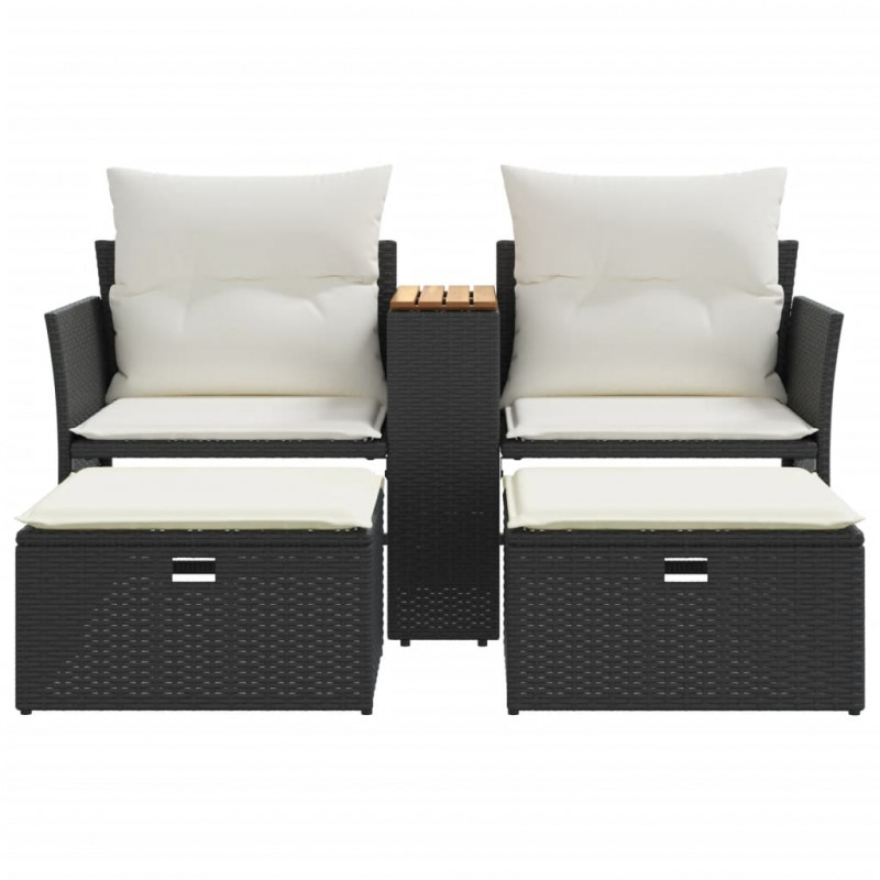 2-osobowa sofa ogrodowa z podnóżkami, czarna, polirattan