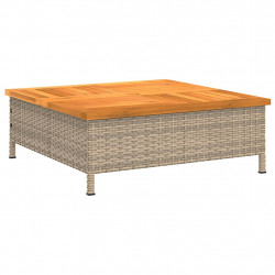 Stolik ogrodowy, beżowy, 70x70x25 cm, rattan i drewno akacjowe