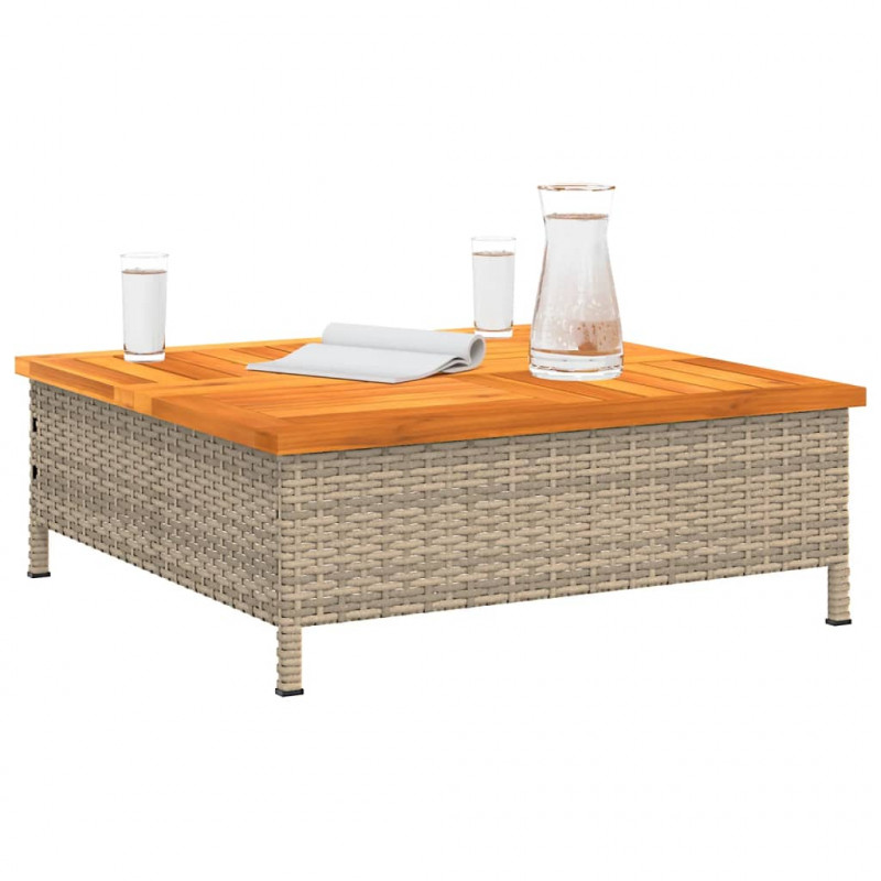 Stolik ogrodowy, beżowy, 70x70x25 cm, rattan i drewno akacjowe