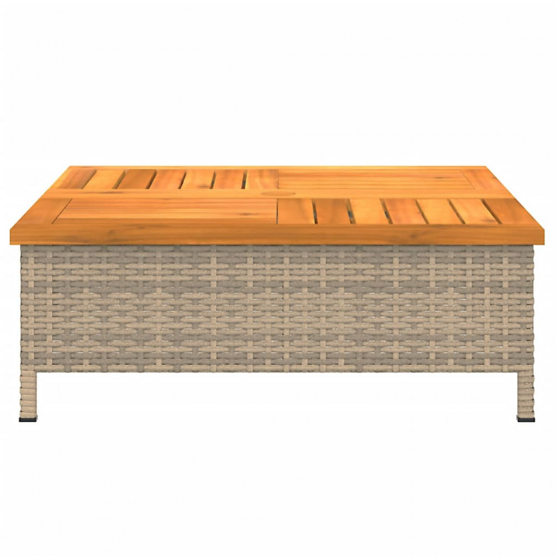 Stolik ogrodowy, beżowy, 70x70x25 cm, rattan i drewno akacjowe