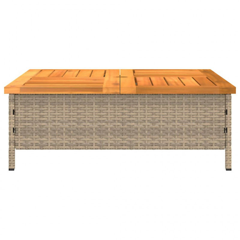 Stolik ogrodowy, beżowy, 70x70x25 cm, rattan i drewno akacjowe