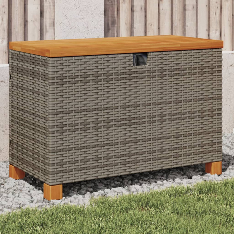 Skrzynia ogrodowa, szara, 80x40x48 cm, polirattan i akacja