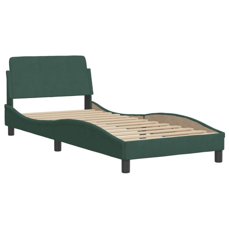 Rama łóżka bez materaca, ciemnozielone, 90x190 cm, aksamitne