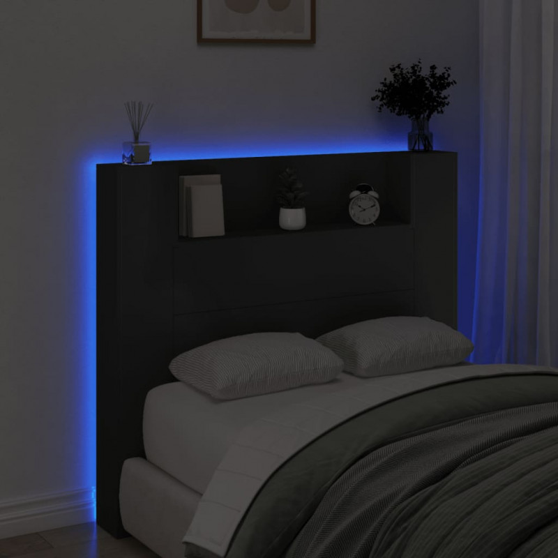 Zagłówek z półką i oświetleniem LED, czarny, 120x16,5x103,5 cm