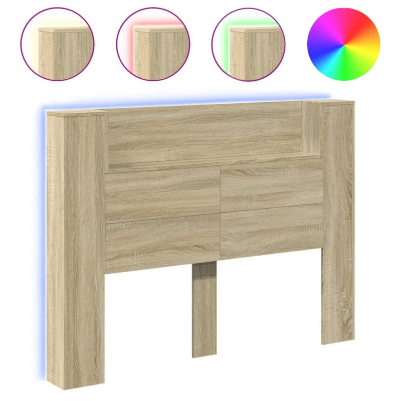 Zagłówek z półką i LED, dąb sonoma, 140x16,5x103,5 cm