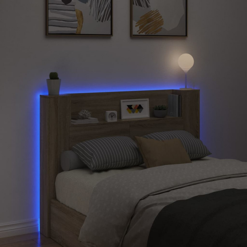 Zagłówek z półką i LED, dąb sonoma, 140x16,5x103,5 cm