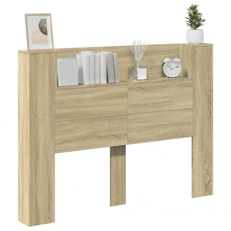 Zagłówek z półką i LED, dąb sonoma, 140x16,5x103,5 cm