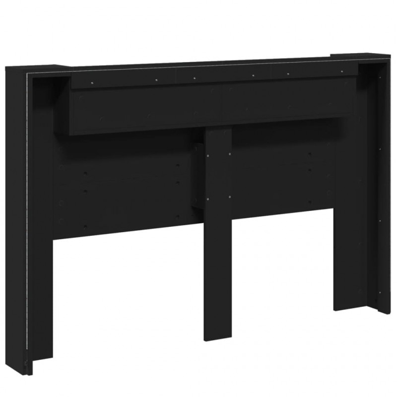 Zagłówek z półką i LED, czarny, 160x16,5x103,5 cm
