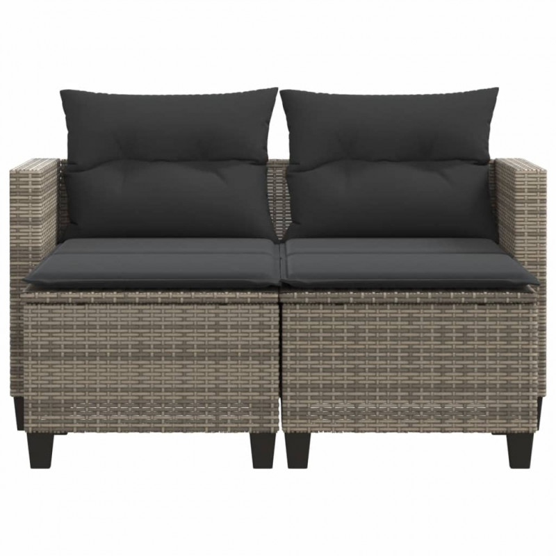 2-osobowa sofa ogrodowa z podnóżkami, szara, polirattan