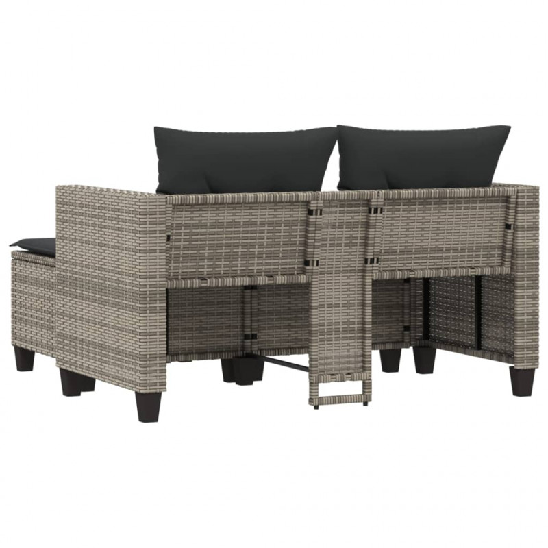 2-osobowa sofa ogrodowa z podnóżkami, szara, polirattan