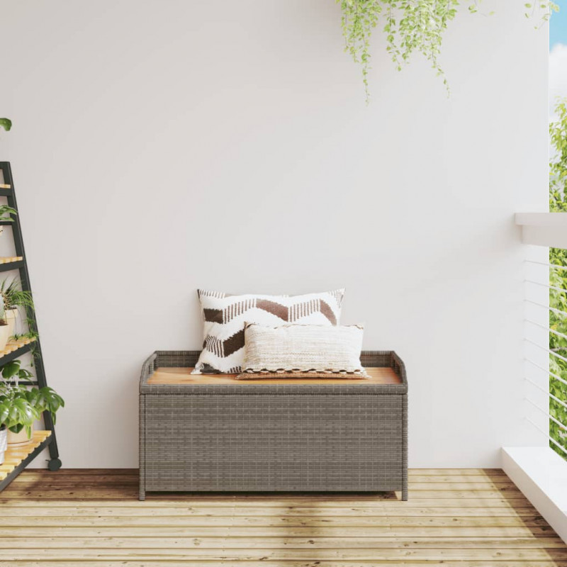 Ławka ze schowkiem, szara, 100x50x52 cm, polirattan i akacja
