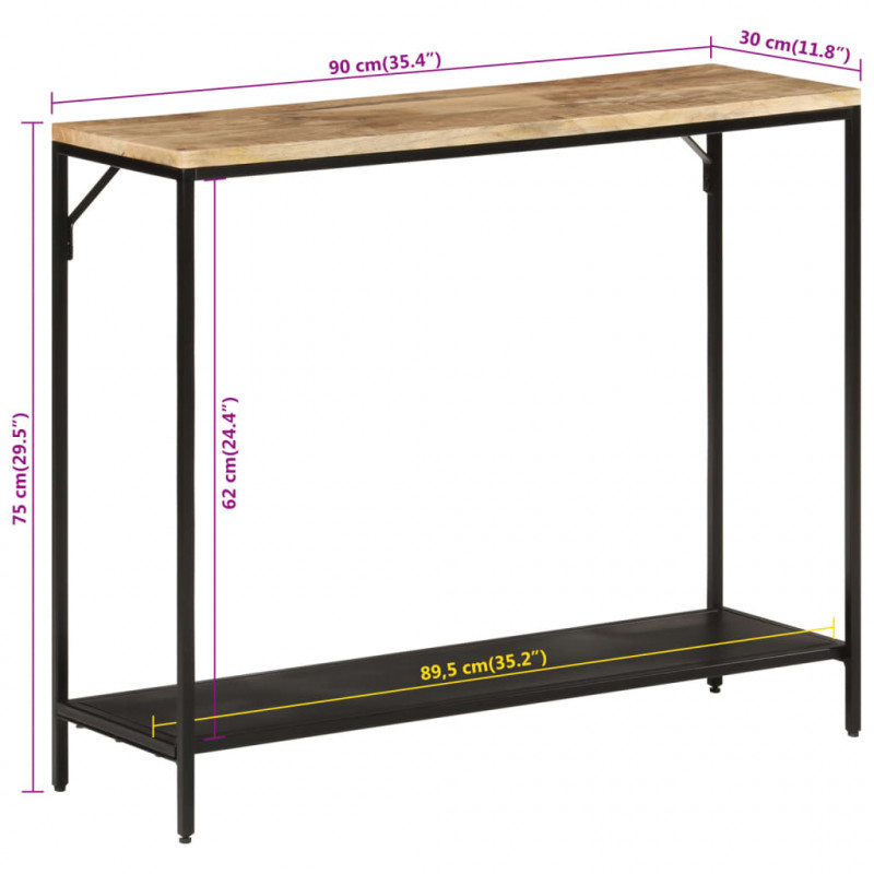 Stolik konsolowy, 90x30x75 cm, surowe drewno mango i żelazo