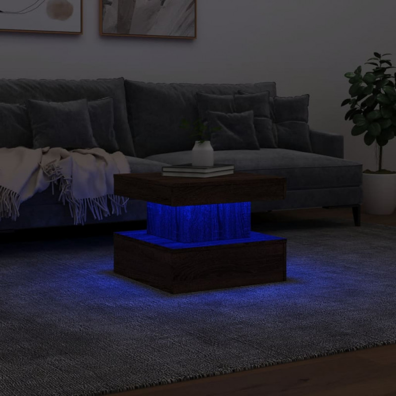Stolik kawowy z oświetleniem LED, brązowy dąb, 50x50x40 cm