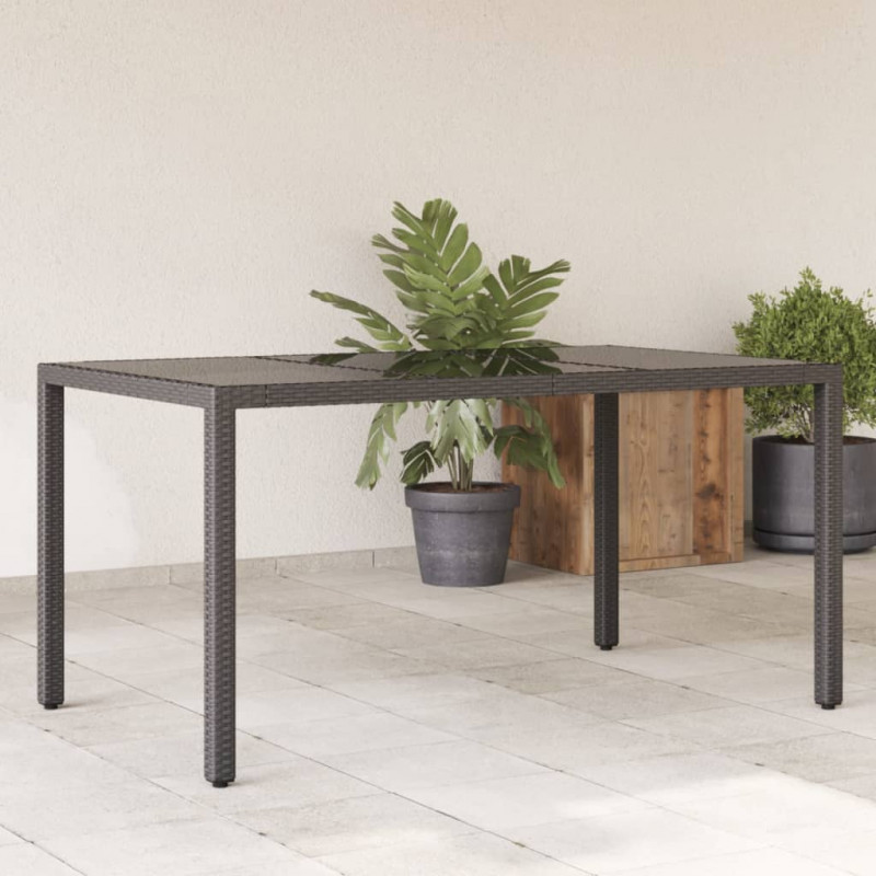 Stół ogrodowy ze szklanym blatem, czarny, 150x90x75cm rattan PE
