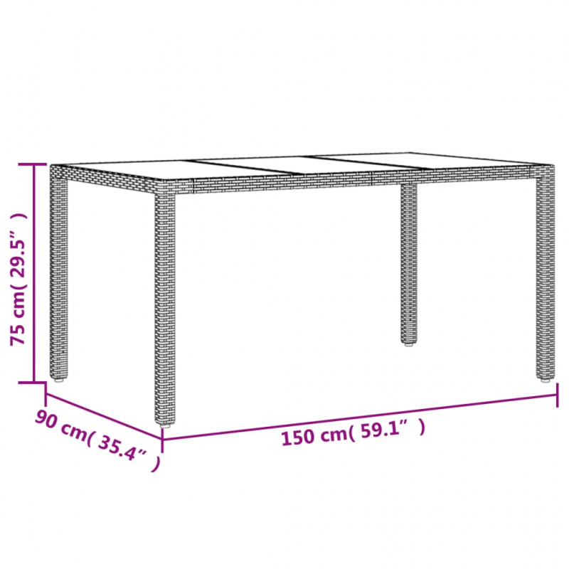 Stół ogrodowy ze szklanym blatem, czarny, 150x90x75cm rattan PE