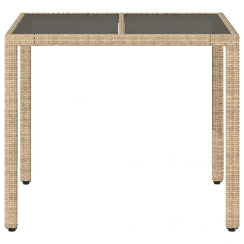 Stół ogrodowy ze szklanym blatem, beż, 90x90x75 cm, polirattan